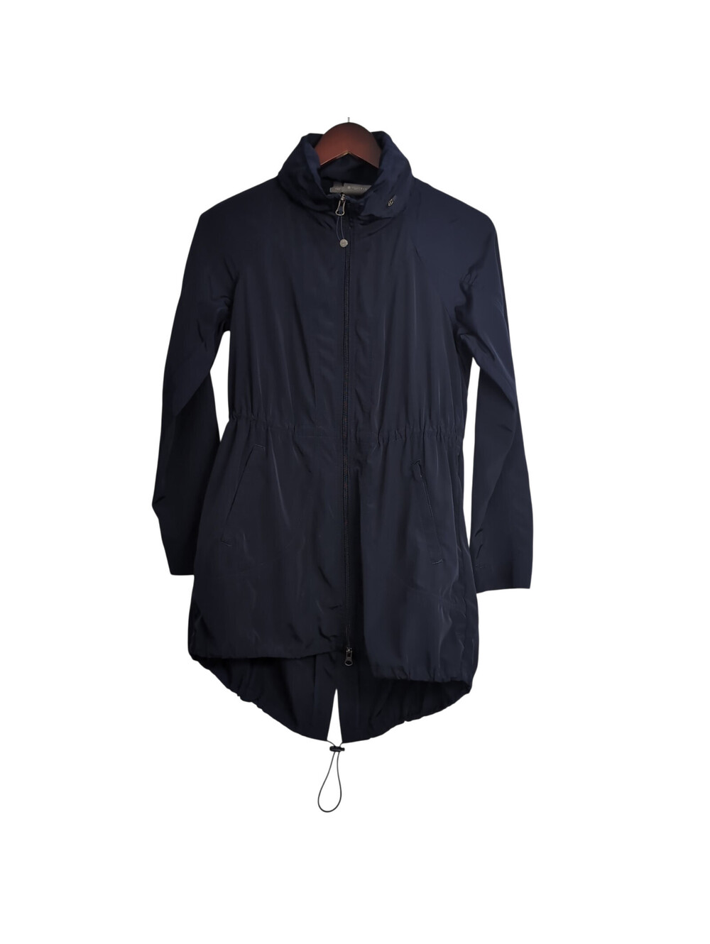 Athleta Drippity Jacket Womens XXS Blue Rain Windbreaker Stow Hood Cinched Waist
